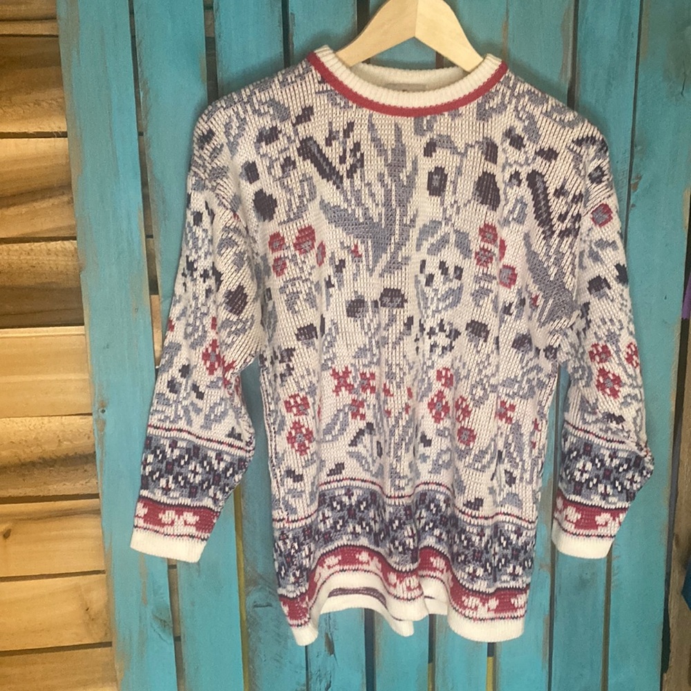 Vintage Nan Dorsey acrylic crewneck sweater size large floral pattern